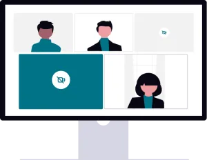 Illustration Cloud-Webmeeting mit Videokonferenz
